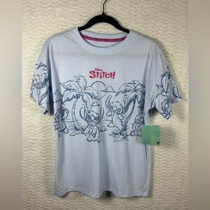 Disney Light Blue Stitch Palm Tree Graphic Tee - Men's